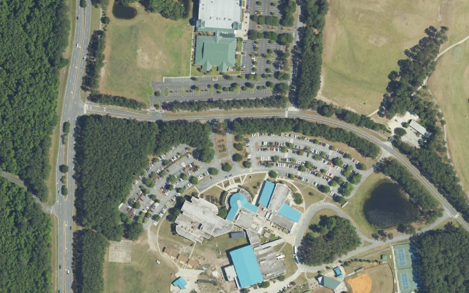 Bluffton High's campus on H. E. McCracken Circle in Bluffton, seen from the air