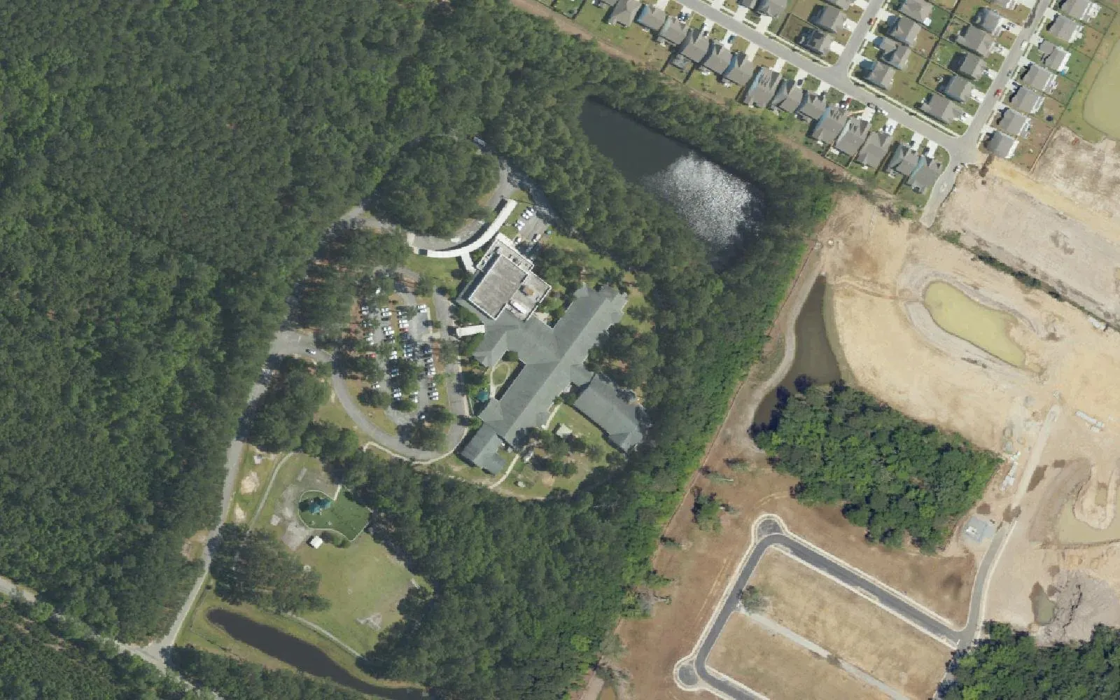 Okatie Elementary's campus on Cherry Point Road in the Okatie area north of Bluffton, seen from the air