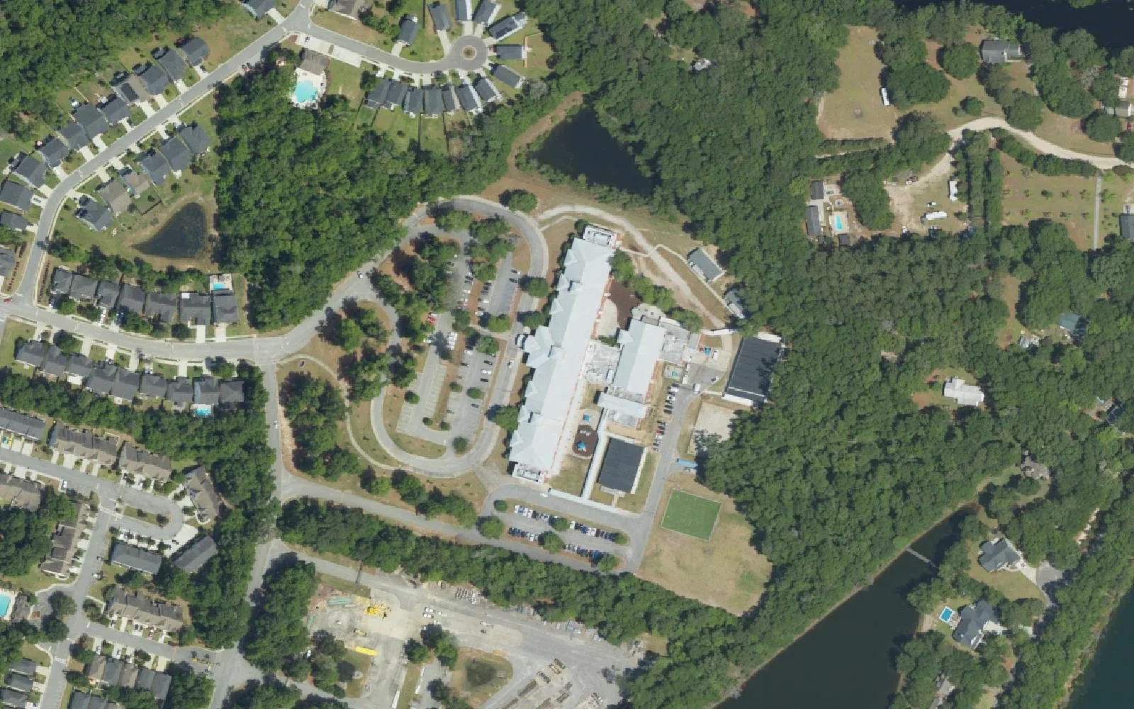 Pritchardville Elementary's campus off Evan Way in the Pritchardville area of Bluffton, seen from the air