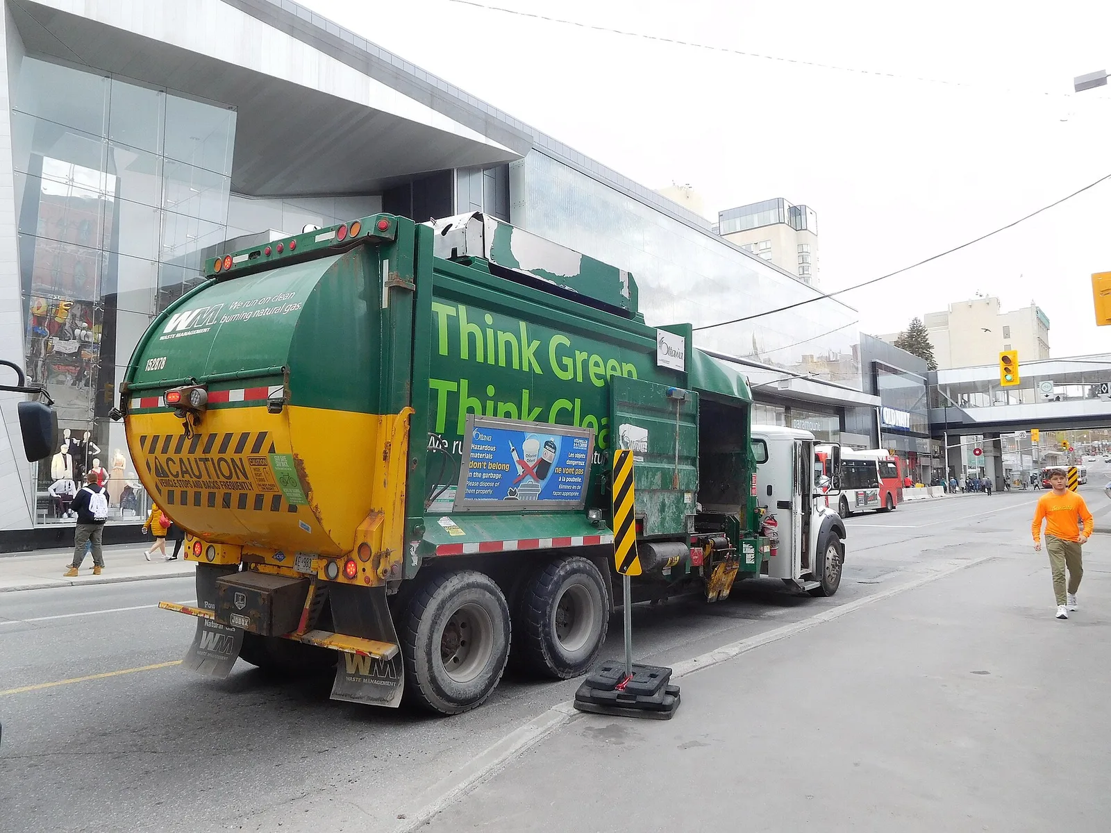 A Waste Management garbage truck on a city street in Ottawa, Canada; WM collects trash and recycling for the Town of Bluffton.